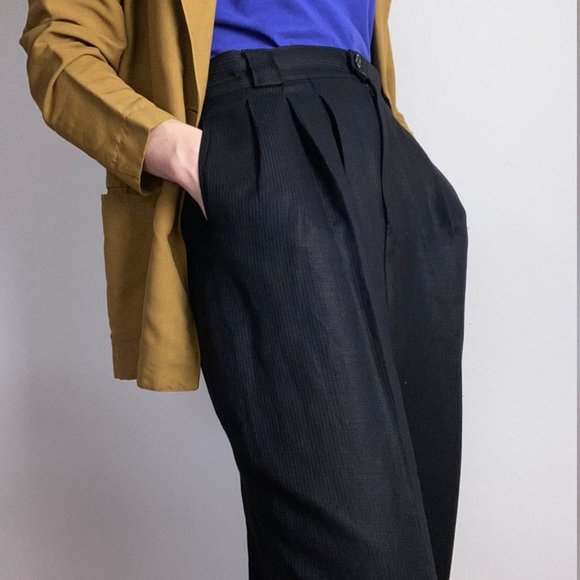 Vintage linen blend high-rise pleated trousers